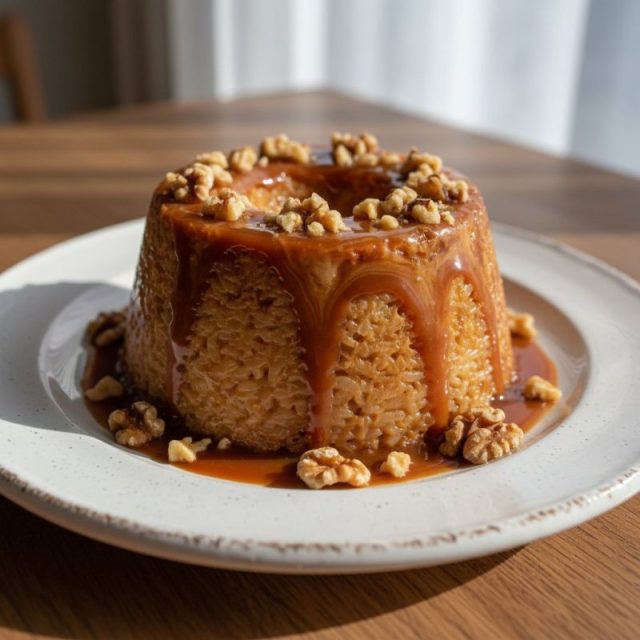 Receta de Budín de arroz con caramelo y nueces
