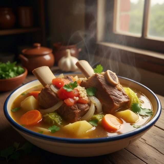 Caldo de costillas de res con verduras