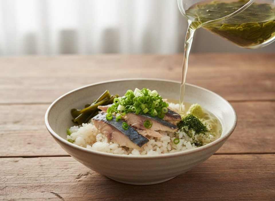 Receta de Chazuke de pescado con té verde y kombu