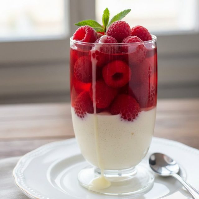 Receta de Copa de gelatina tres leches y frambuesa