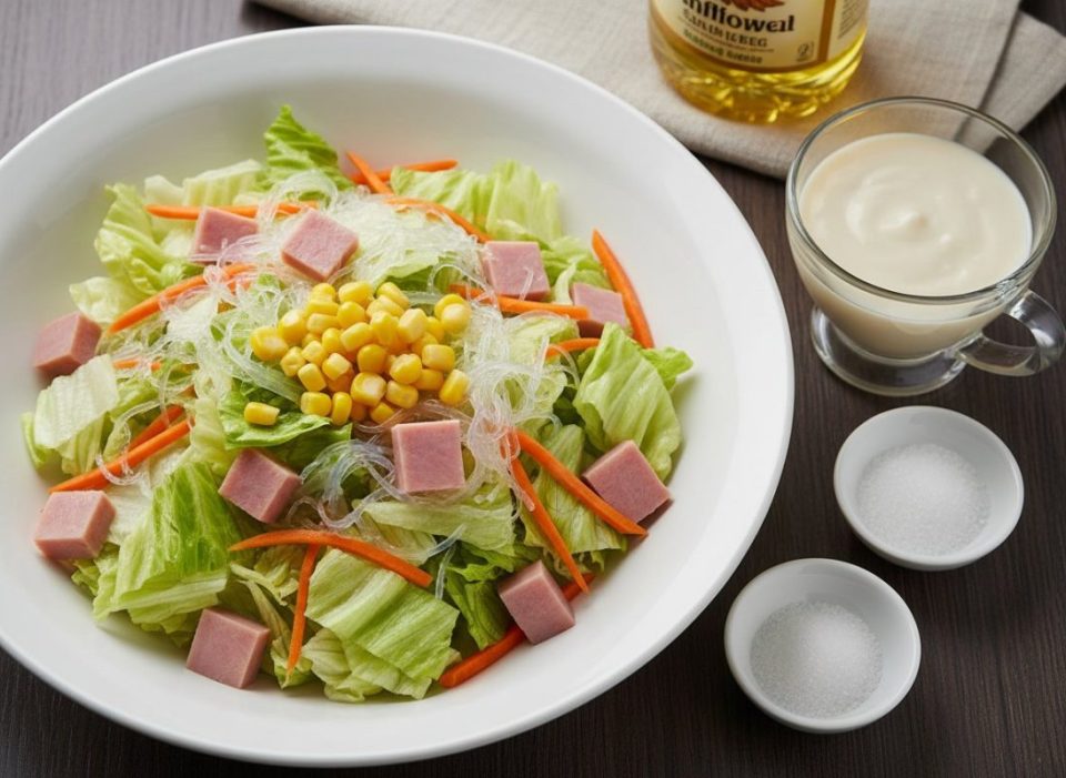 Receta de Ensalada china con su salsa blanca agridulce casera