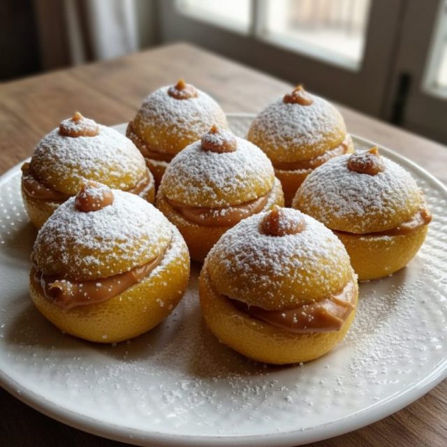 Receta de Limones confitados rellenos de manjar con nevado blanco