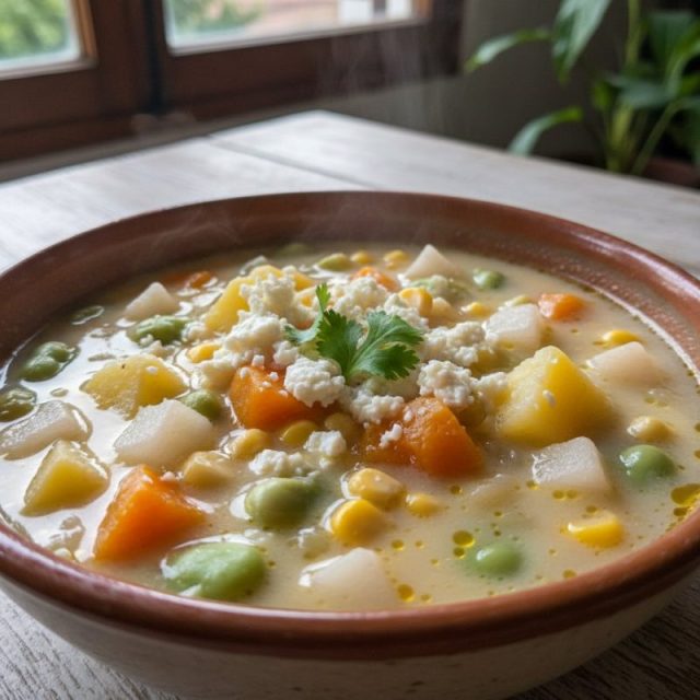 Locro de nabo con papa, calabaza y queso
