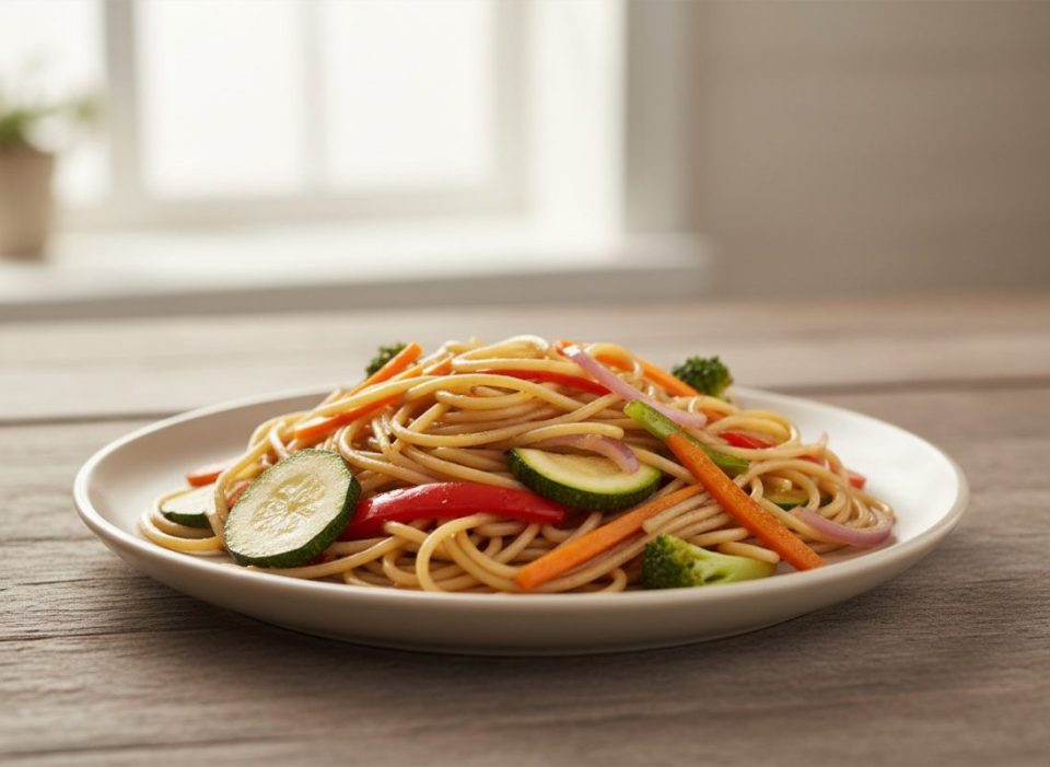 Receta de Pasta “oriental” con verduras y soja (salteado ligero)