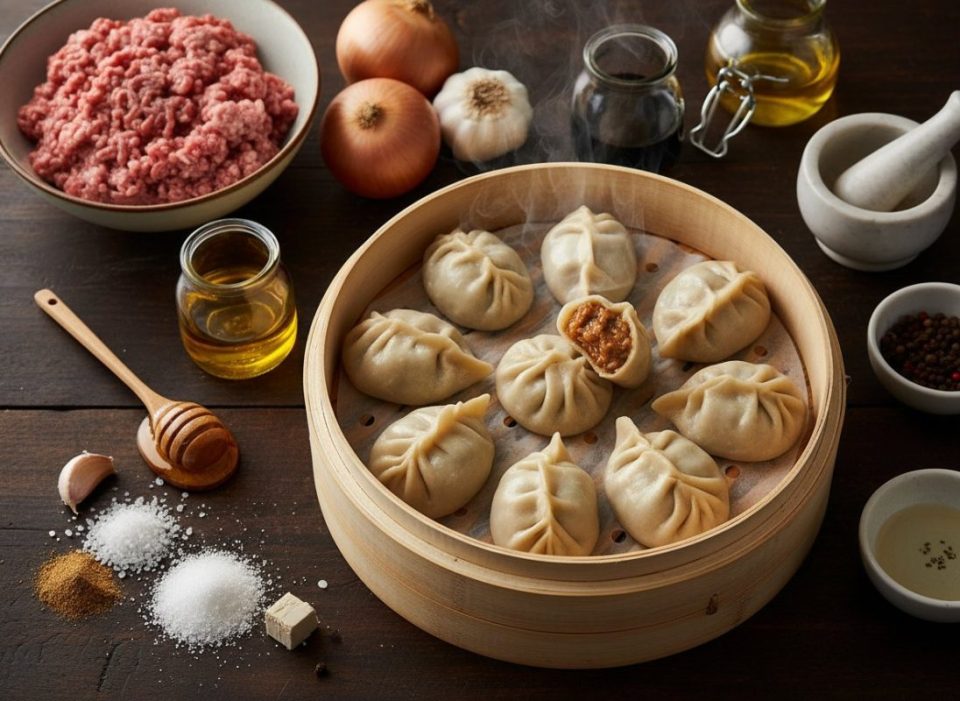 Receta de Rollitos chinos jiaozi, con relleno de carne agridulce