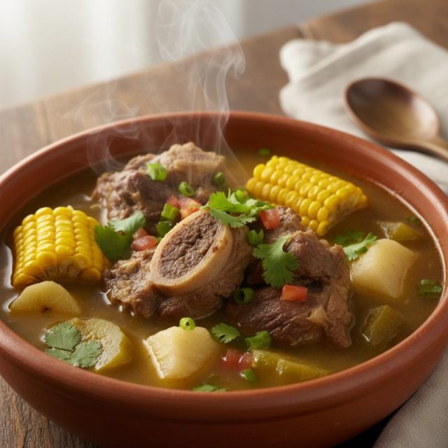 Sancocho de res con choclo, yuca y verde