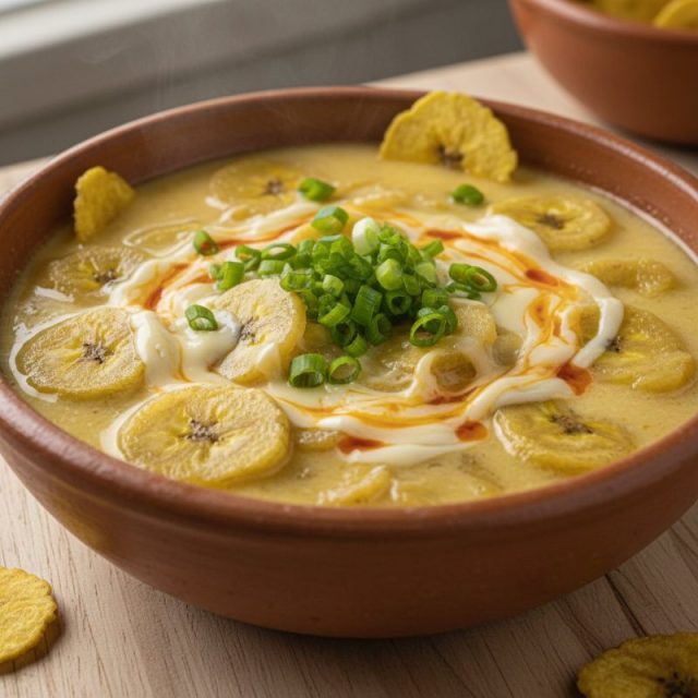 Sopa cremosa de chifles con queso