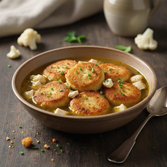 Receta de Sopa de coliflor con pollo y buñuelos de coliflor