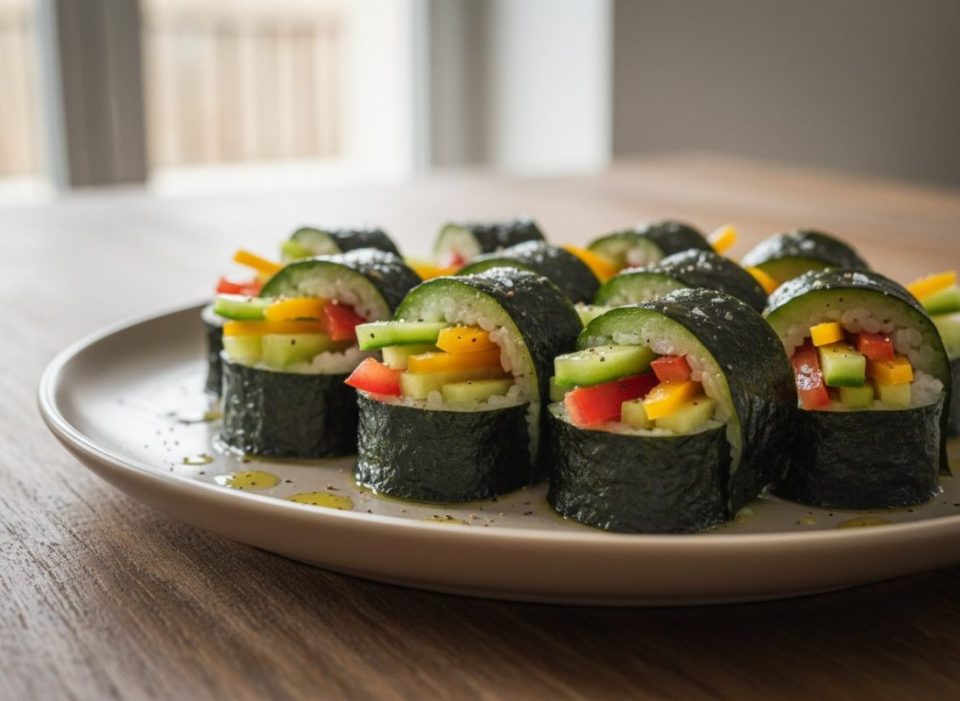 Receta de Sushi vegetal de pepino, tomate y guindilla dulce