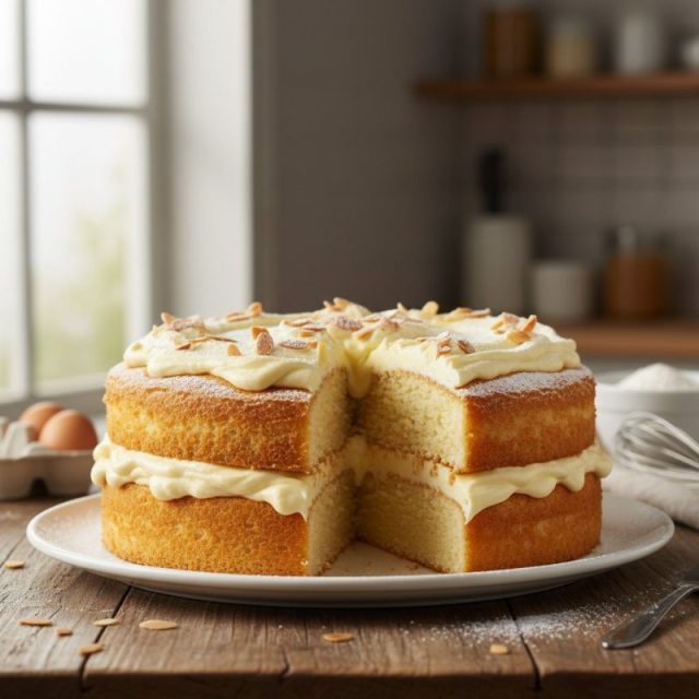 Receta de Torta “relámpago” de vainilla con crema pastelera (doble capa)