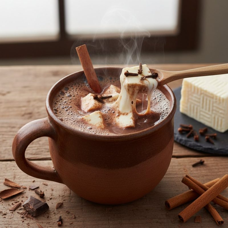 Chocolate caliente especiado con queso