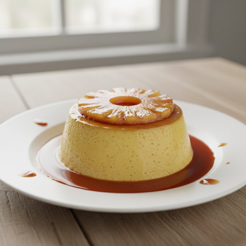 Flan de piña con caramelo y rodaja caramelizada