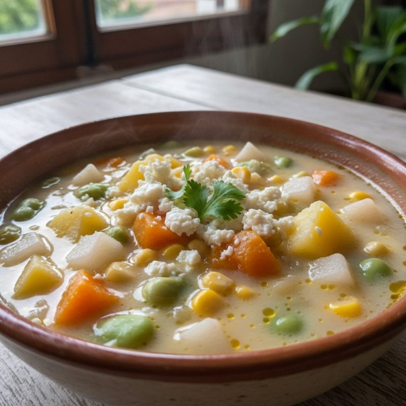 Locro de nabo con papa, calabaza y queso