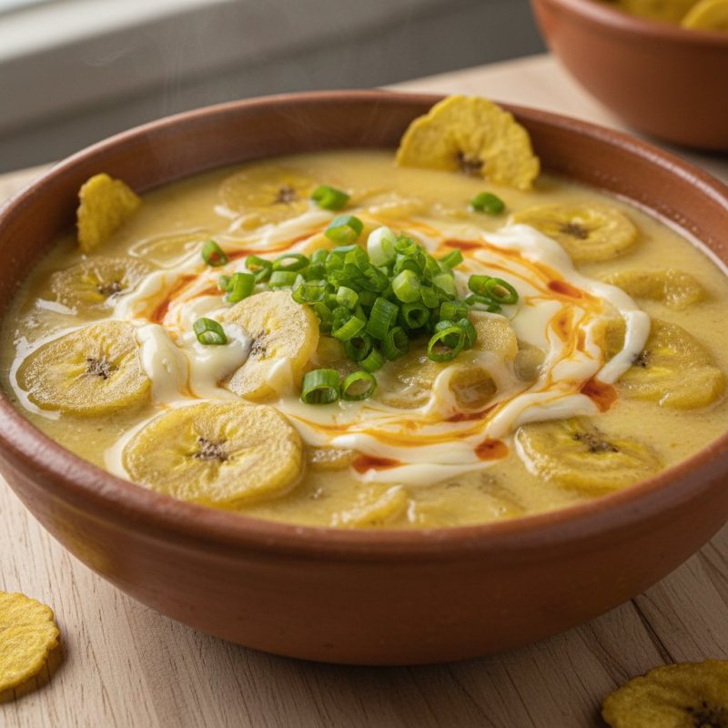 Sopa cremosa de chifles con queso