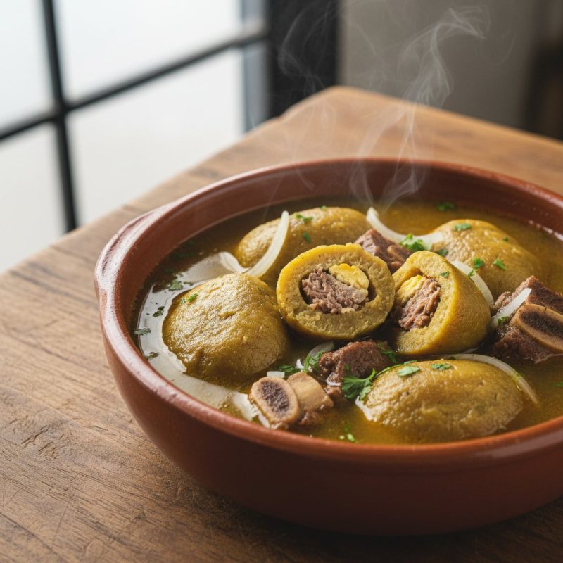 Sopa de bolones de verde rellenos