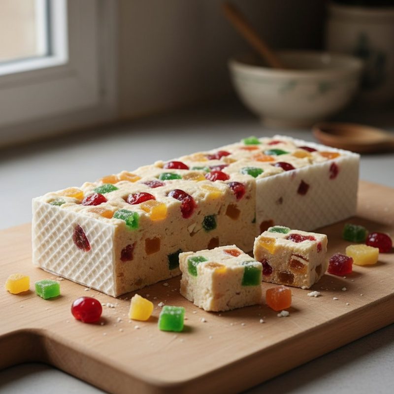 Turrón de frutas (tipo mazapán) con oblea